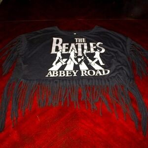 The Beatles Abbey Road Fringe Crop Top - Size XL - Retro, Music-Inspired, Y2K